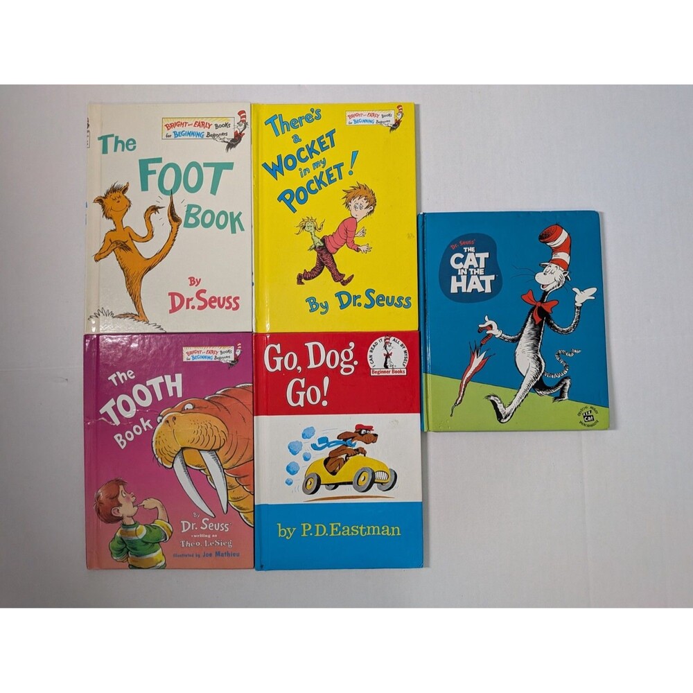 Dr. Seuss Lot of 5 Beginner Books Cat In the Hat, Go Dog Go, Tooth, Foot, Wocket